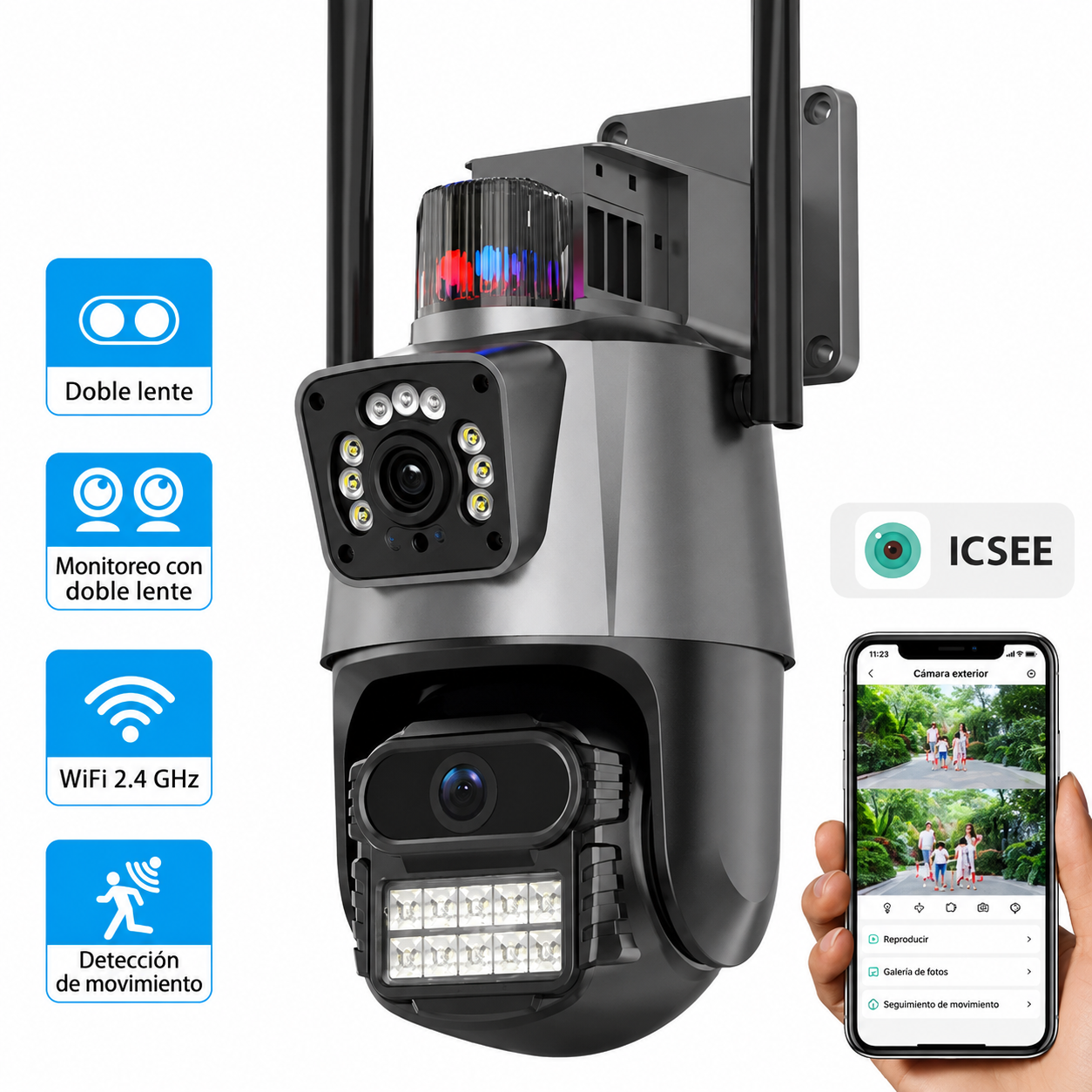Cámara de Seguridad WiFi Vision Nocturna y Doble Lente Gran Angular