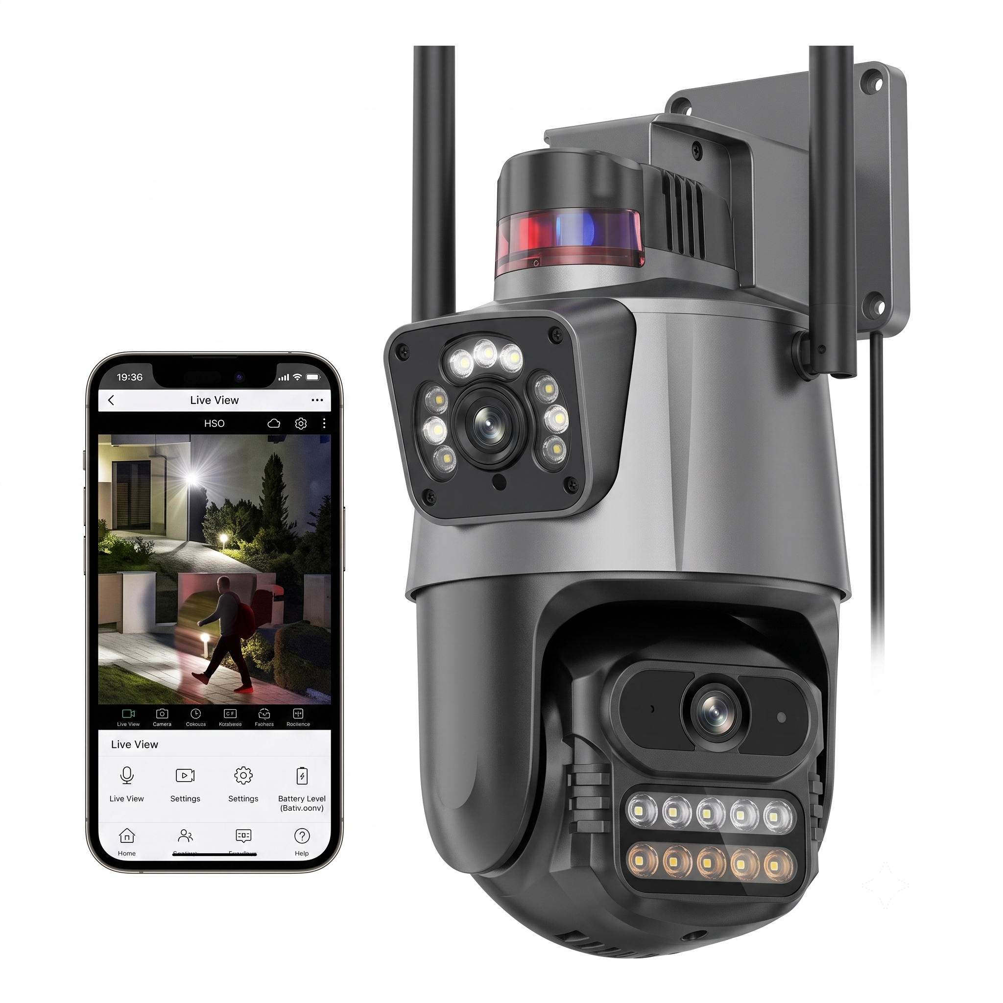 Cámara de Seguridad WiFi Vision Nocturna y Doble Lente Gran Angular