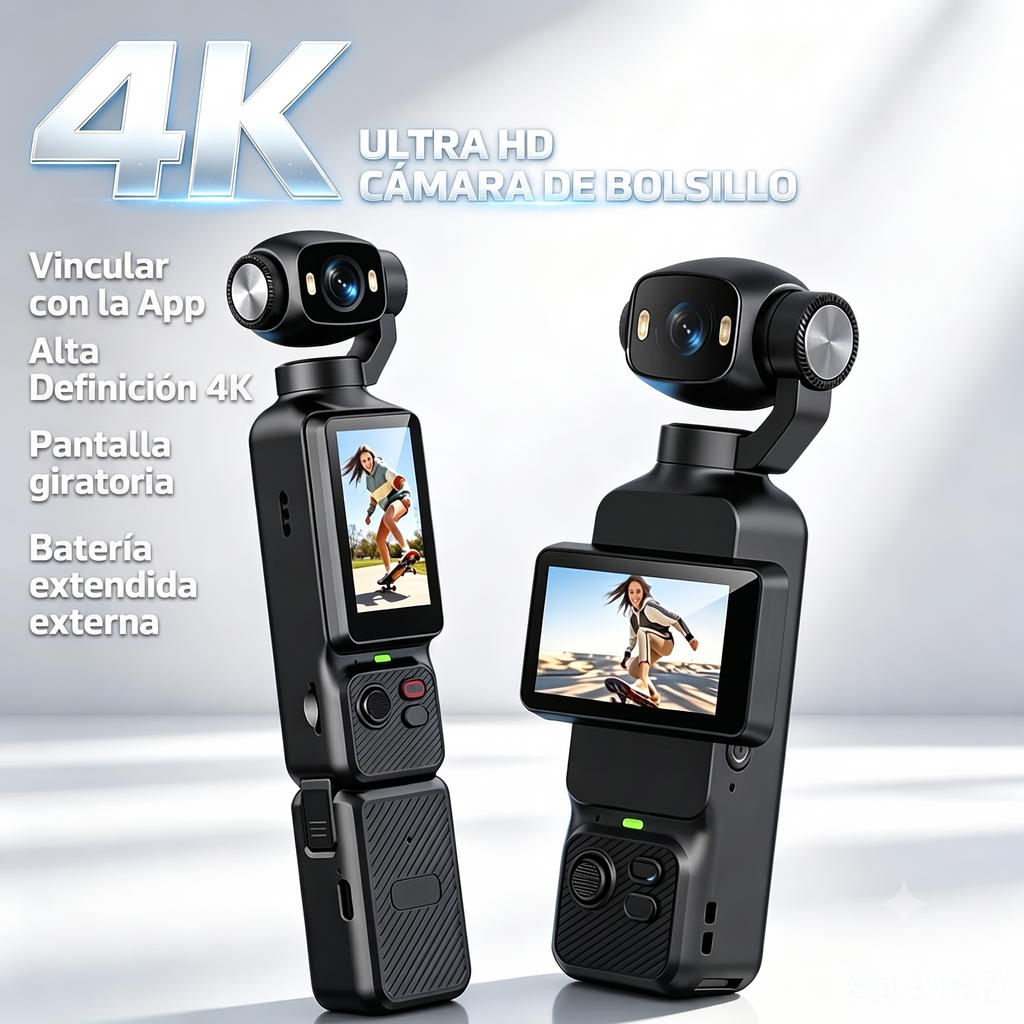 Cámara de Acción 4K con Estabilizador Gimbal y Pantalla Giratoria 180°