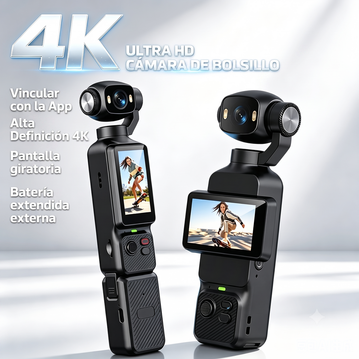 Cámara de Acción 4K con Estabilizador Gimbal y Pantalla Giratoria 180°