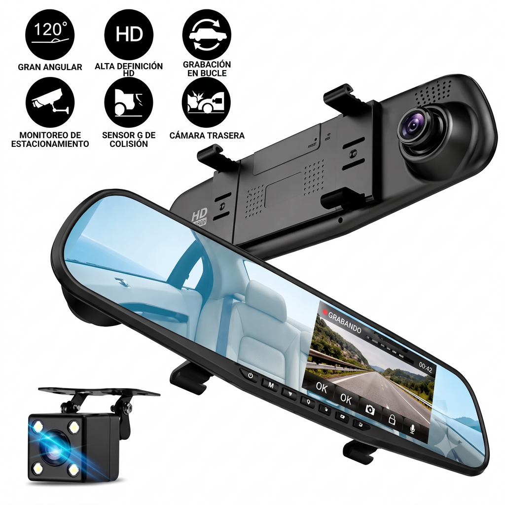 Espejo Retrovisor con Cámara Integrada HD