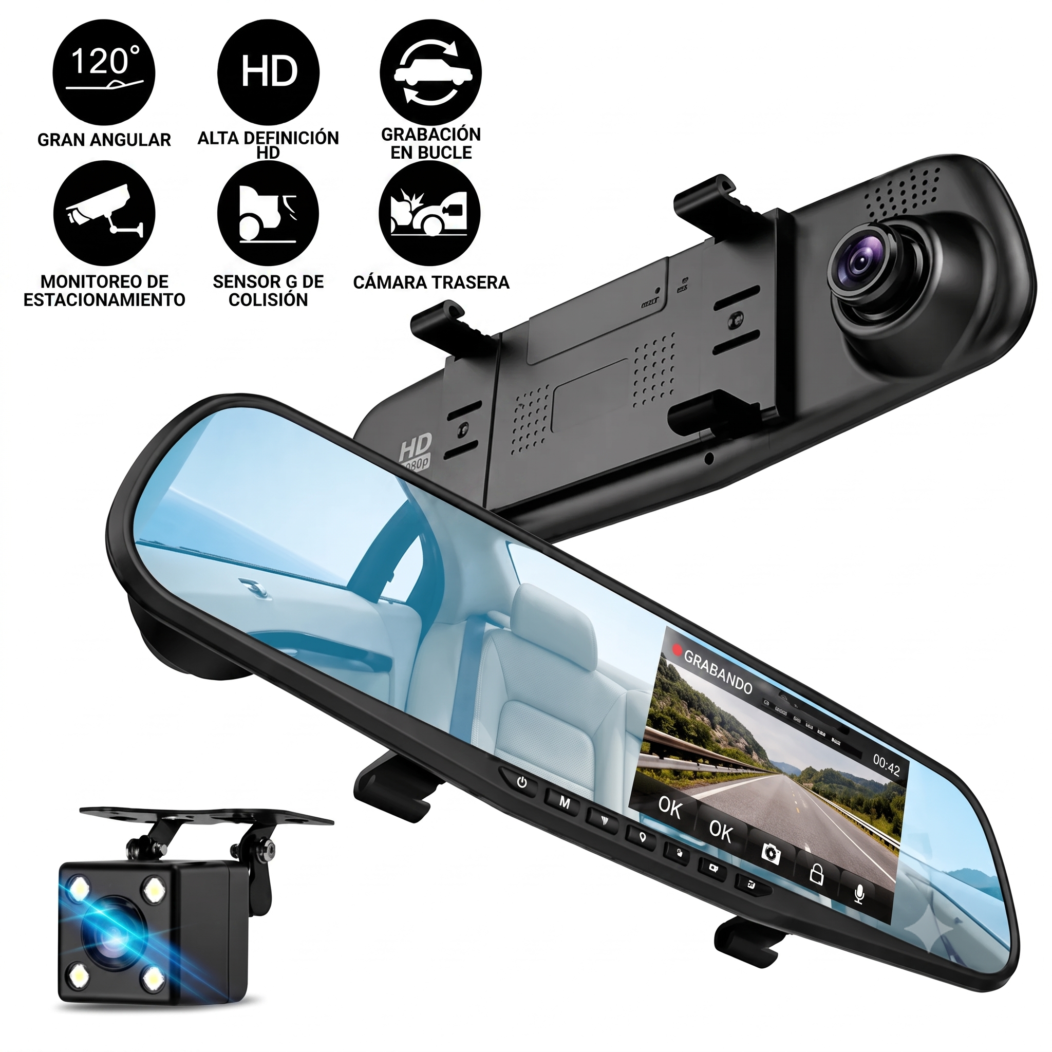 Espejo Retrovisor con Cámara Integrada HD