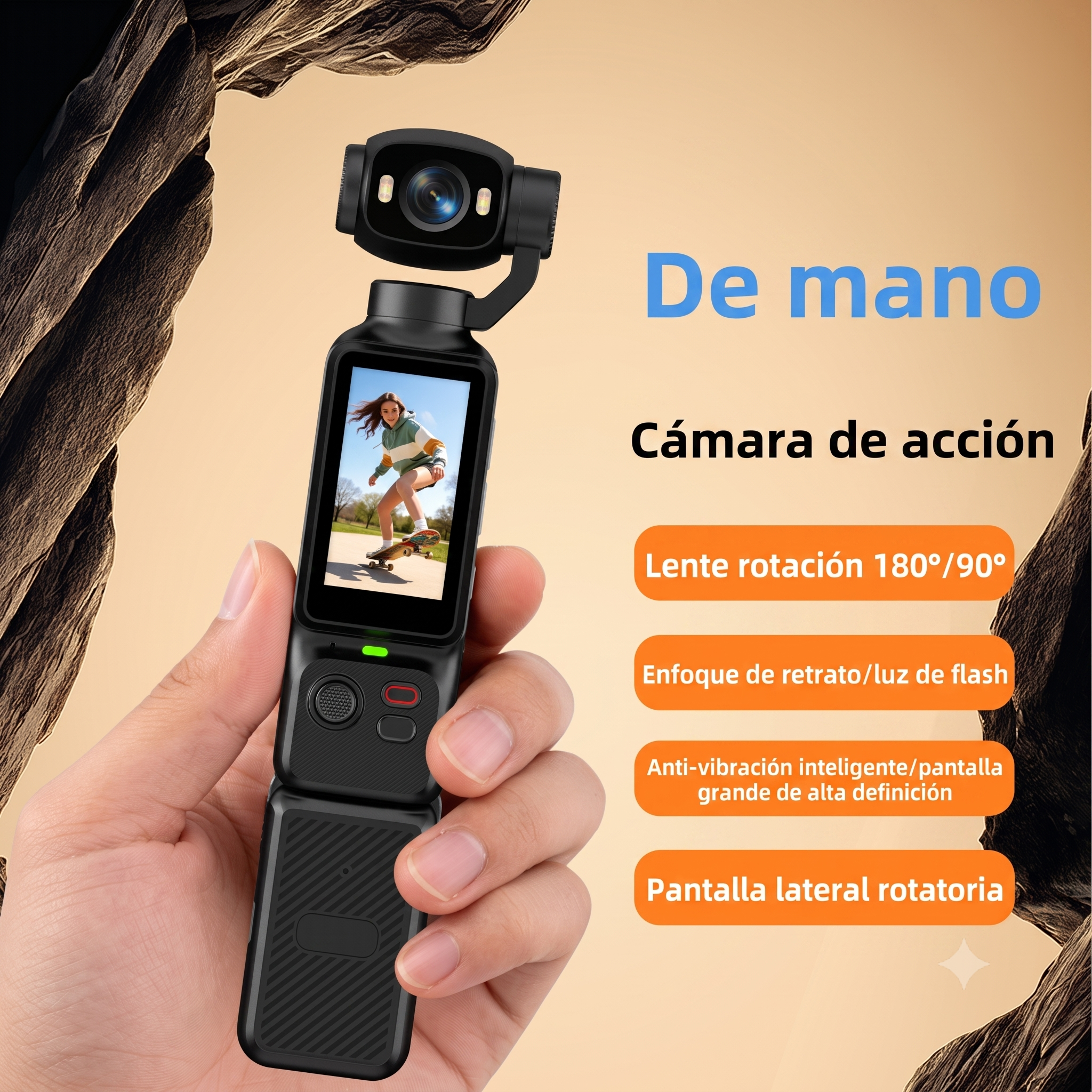 Cámara de Acción 4K con Estabilizador Gimbal y Pantalla Giratoria 180°