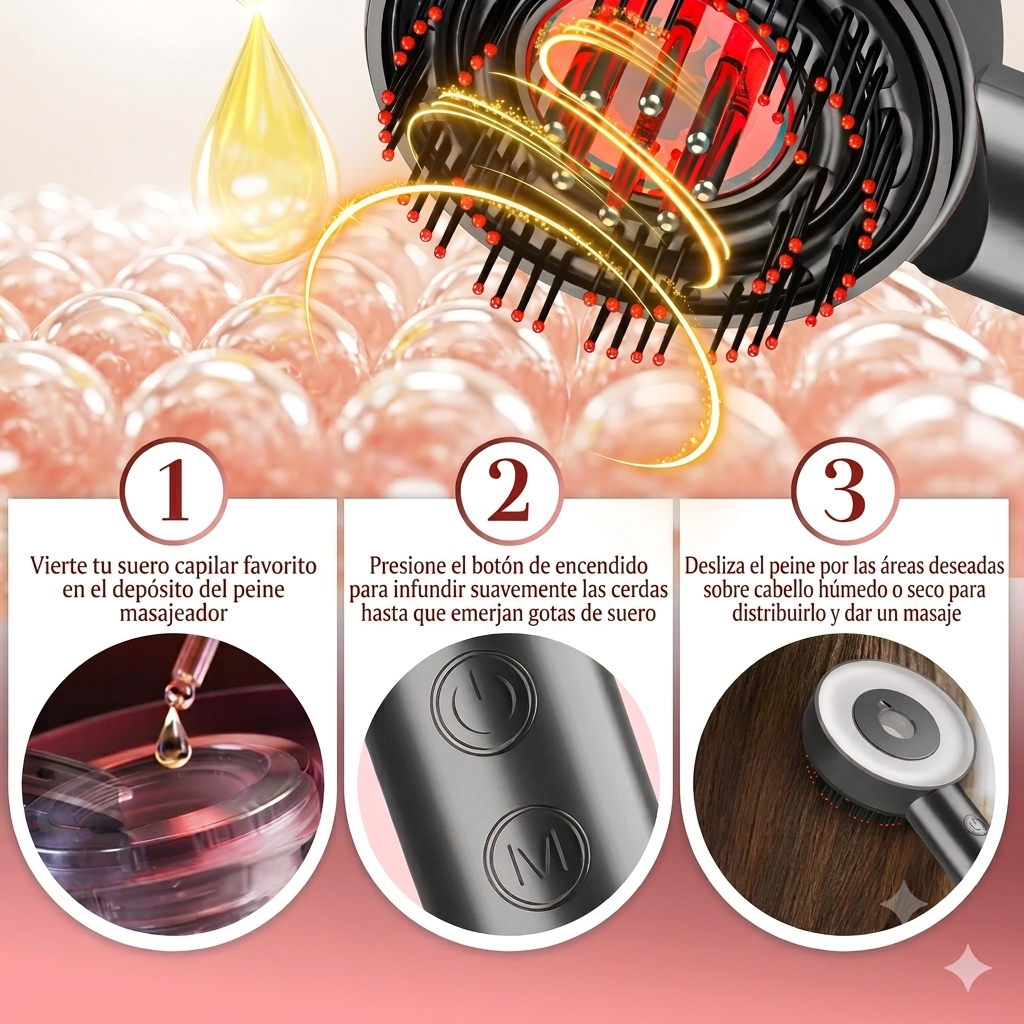 Cepillo Masajeador Cabello con Terapia de Luz
