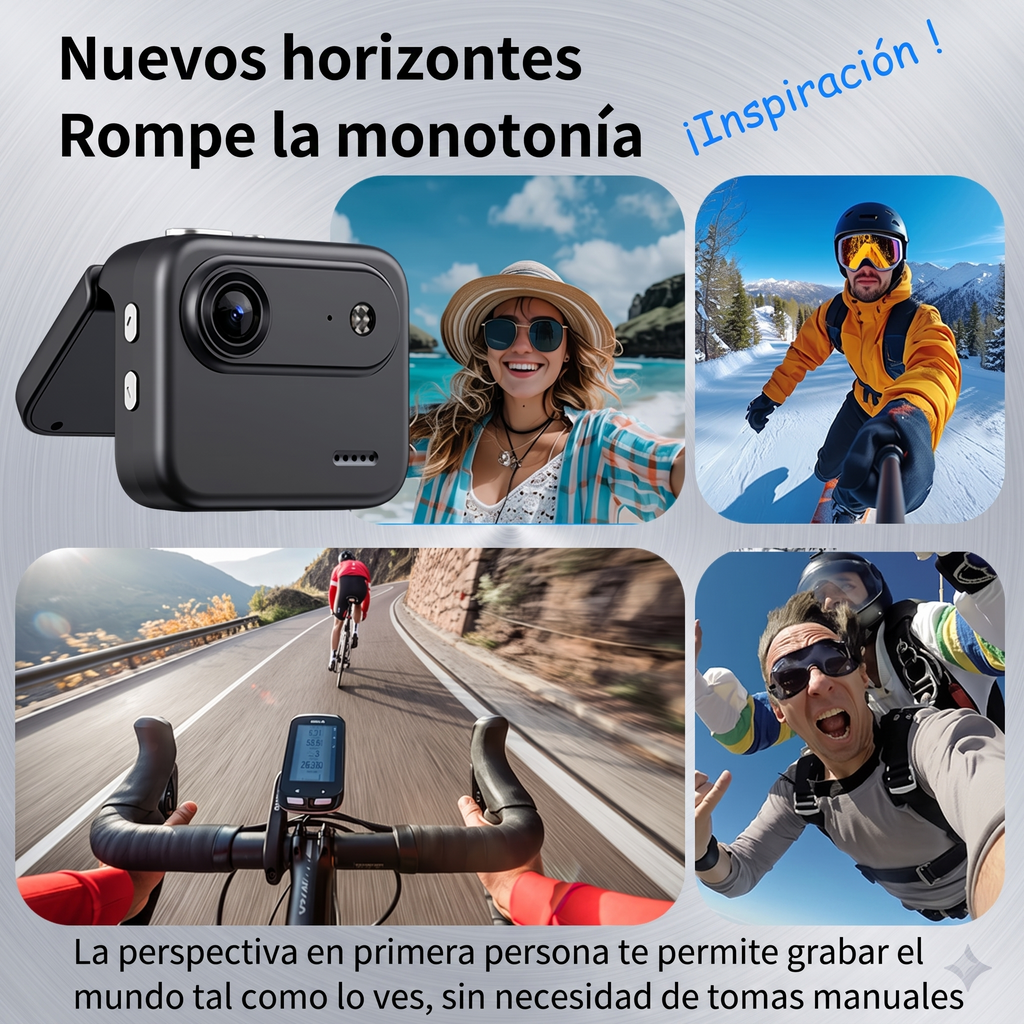 Mini Cámara Deportiva 4K Compacta con Pantalla Abatible y Antivibración 143°