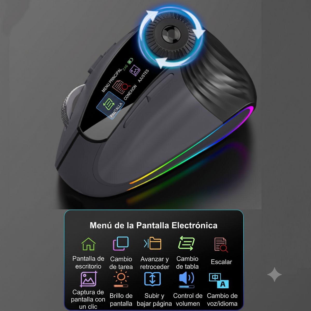 Mouse PRO Vertical Ergonométrico con Pantalla OLED y RGB