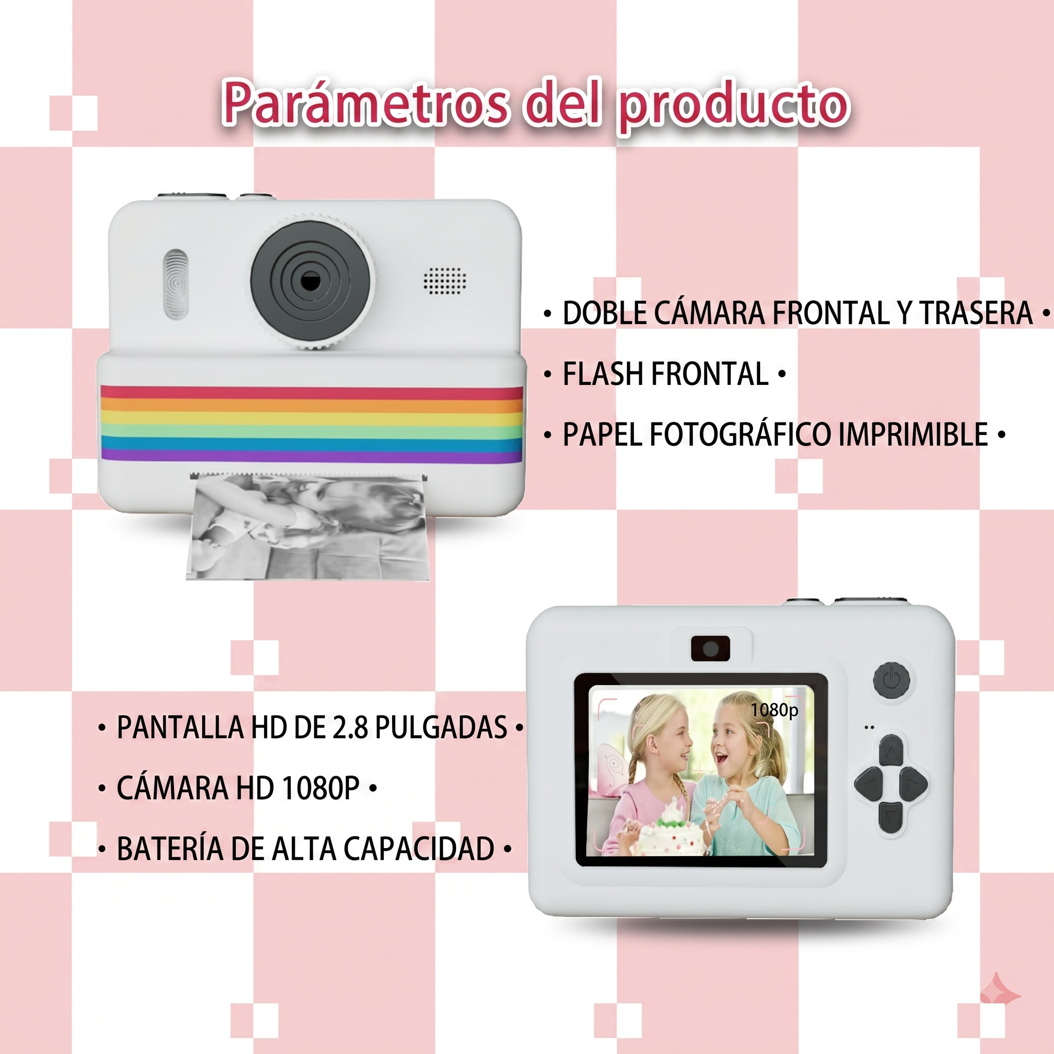 Cámara Digital para Niños con Mini Impresora Instantánea HD 2.8"