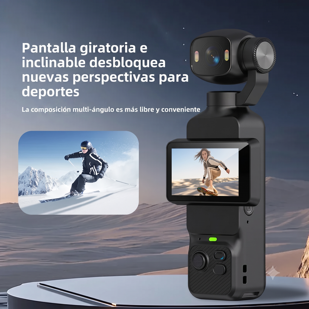 Cámara de Acción 4K con Estabilizador Gimbal y Pantalla Giratoria 180°