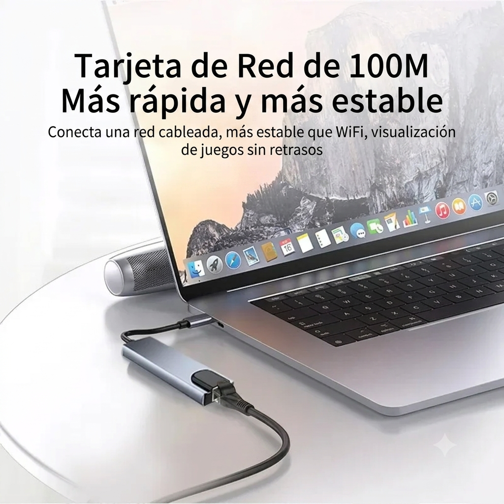 Adaptador Hub USB-C 8 en 1 para Notebook (HDMI 4K, Red, USB 3.0, Tarjetas)
