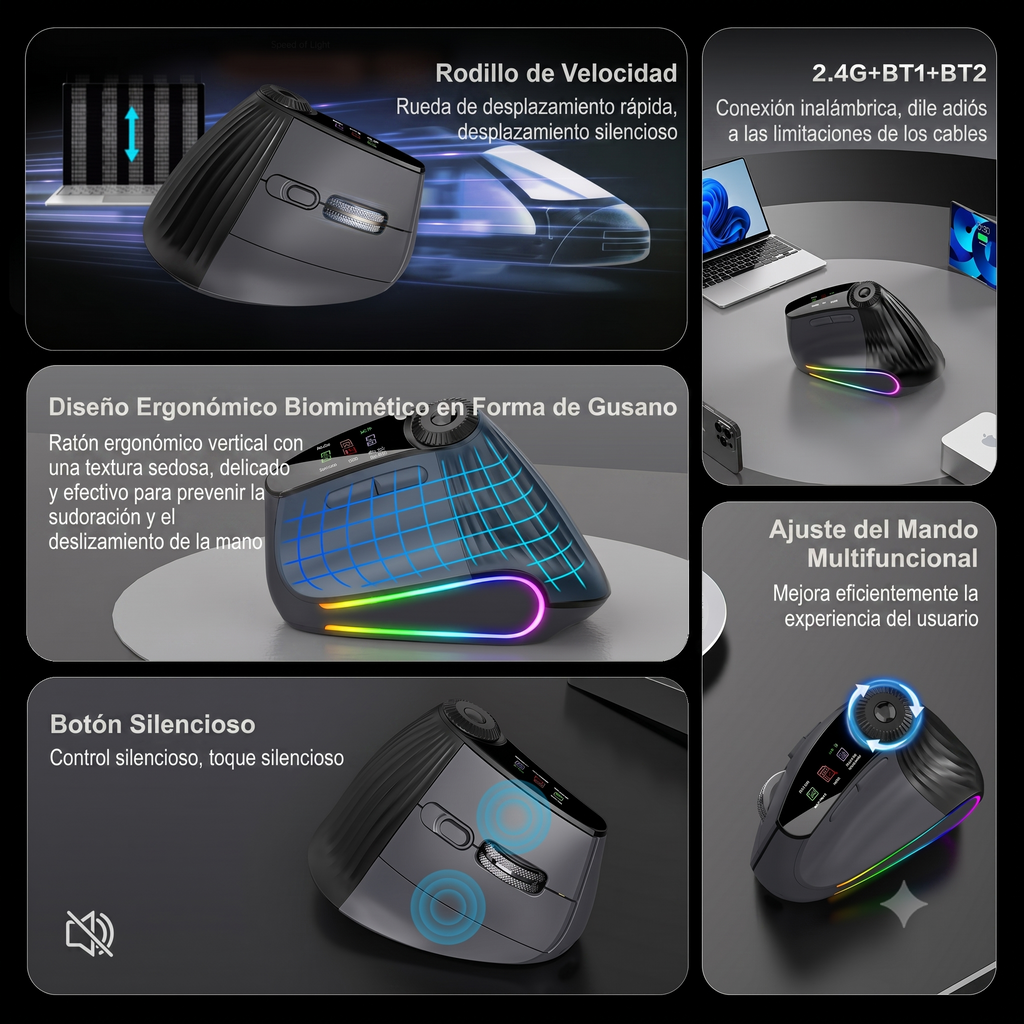 Mouse PRO Vertical Ergonométrico con Pantalla OLED y RGB