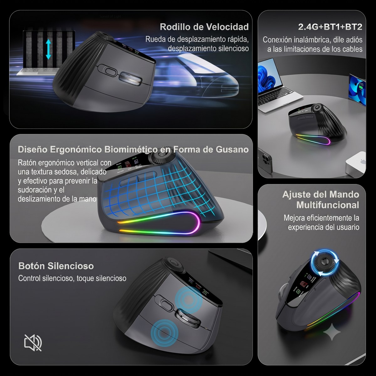 Mouse PRO Vertical Ergonométrico con Pantalla OLED y RGB