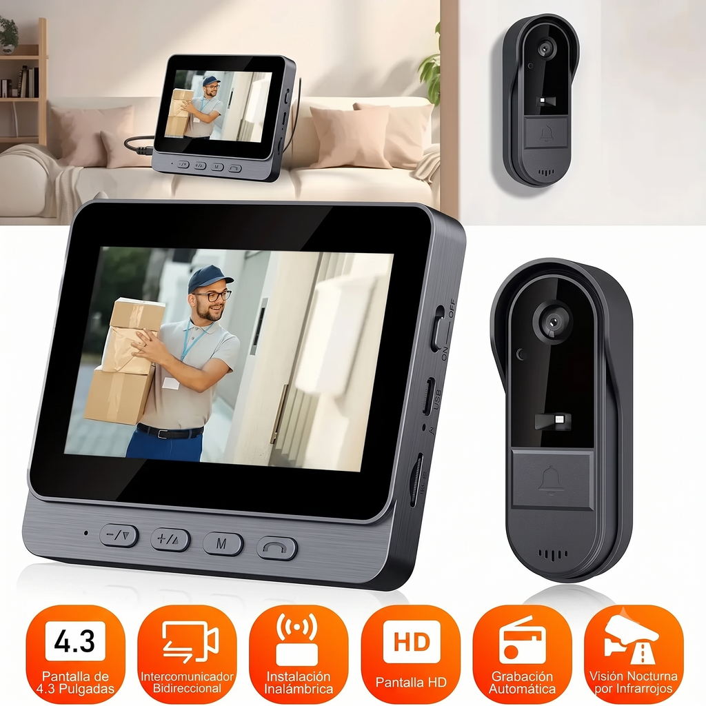 Timbre Inteligente Cámara y Pantalla (No requiere WiFi)