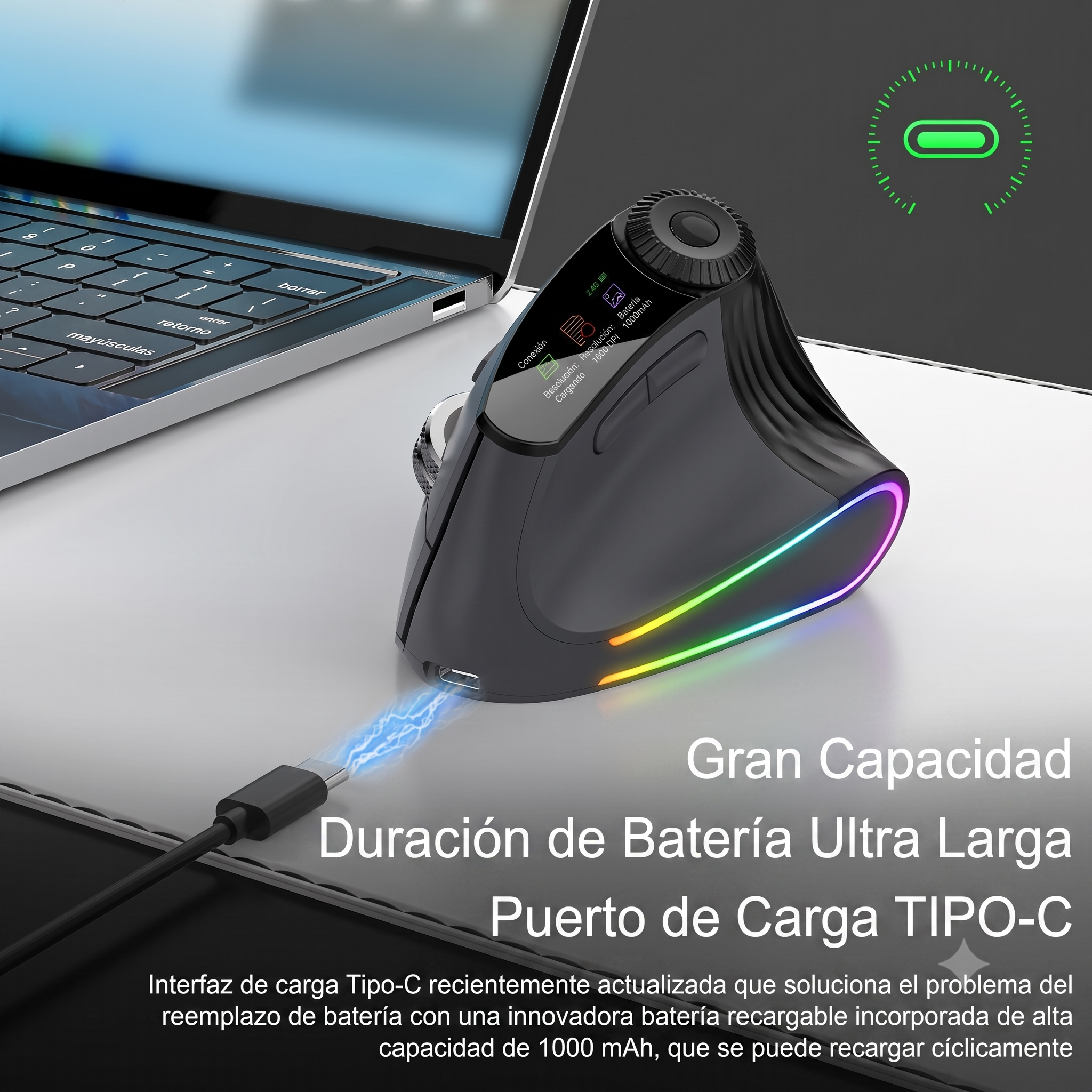 Mouse PRO Vertical Ergonométrico con Pantalla OLED y RGB