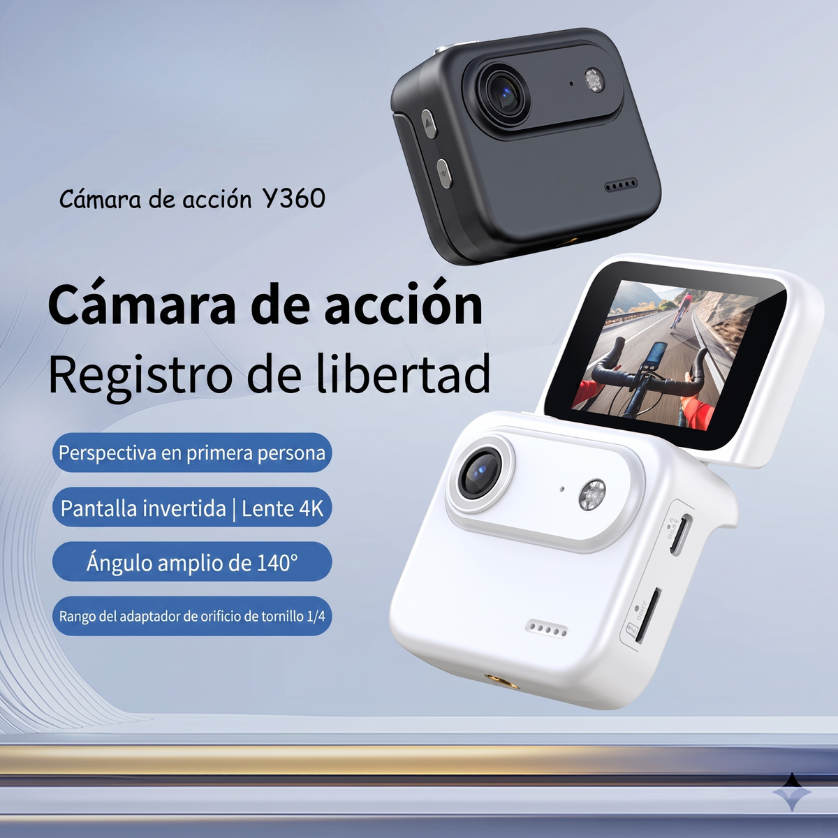 Mini Cámara Deportiva 4K Compacta con Pantalla Abatible y Antivibración 143°