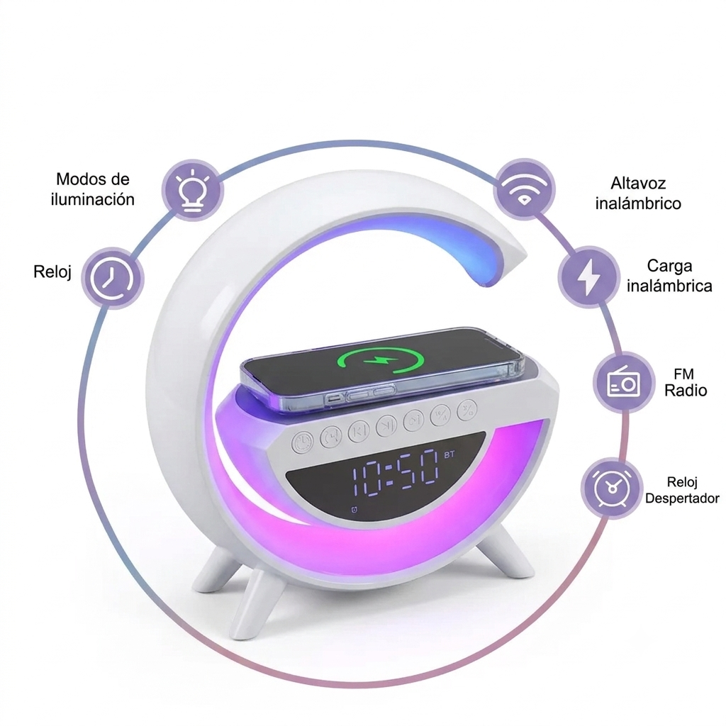 Lampara Parlante Cargador Inteligente FM BT USB RGB
