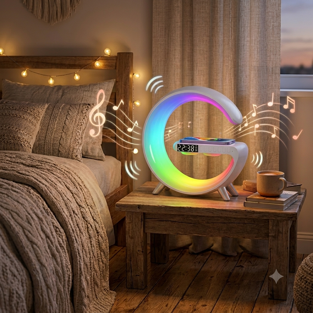 Lampara Parlante Cargador Inteligente FM BT USB RGB