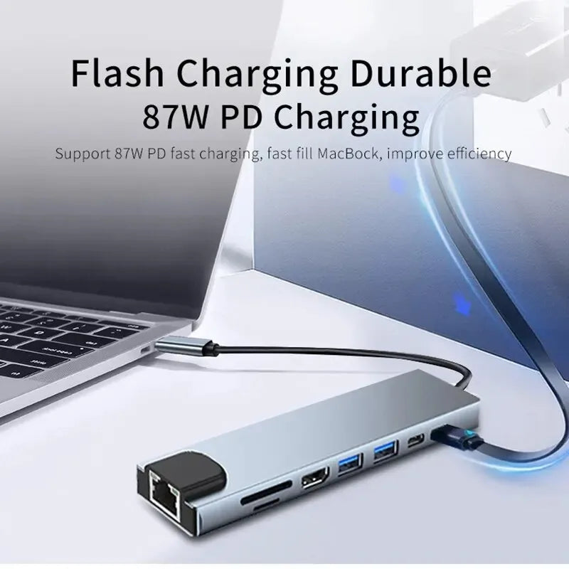 Hub USB-C 8 en 1 - conectado a notebook