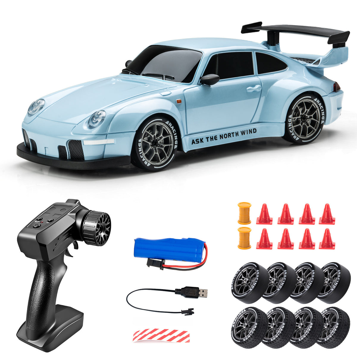 Auto DRIFT RC con Luces LED y Llantas de Repuesto