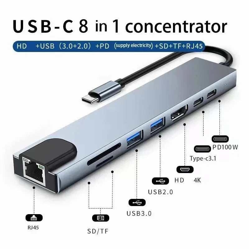 Hub USB-C 8 en 1 - vista lateral
