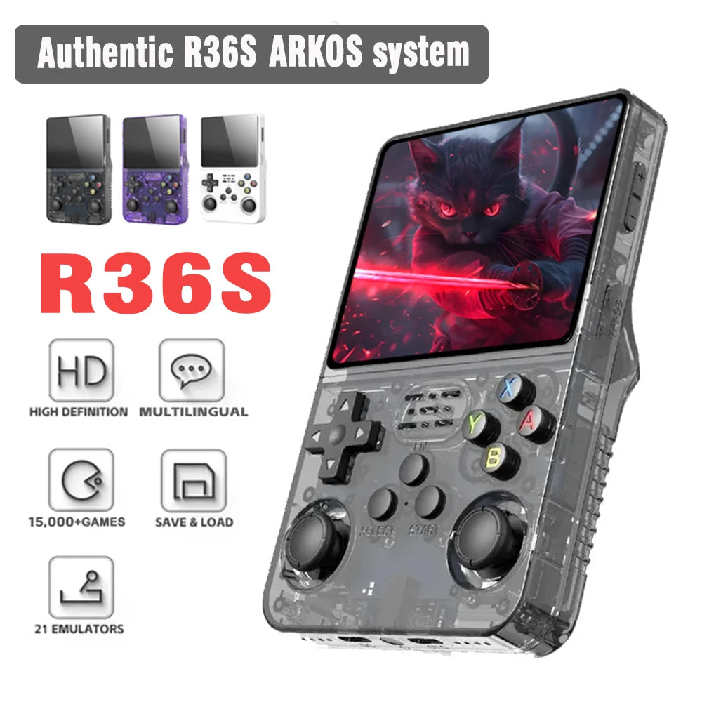 Consola de Videojuegos Portátil ARKOS R36S - Retro Gaming, Sistema Linux, Pantalla IPS 3.5", 64GB/128GB