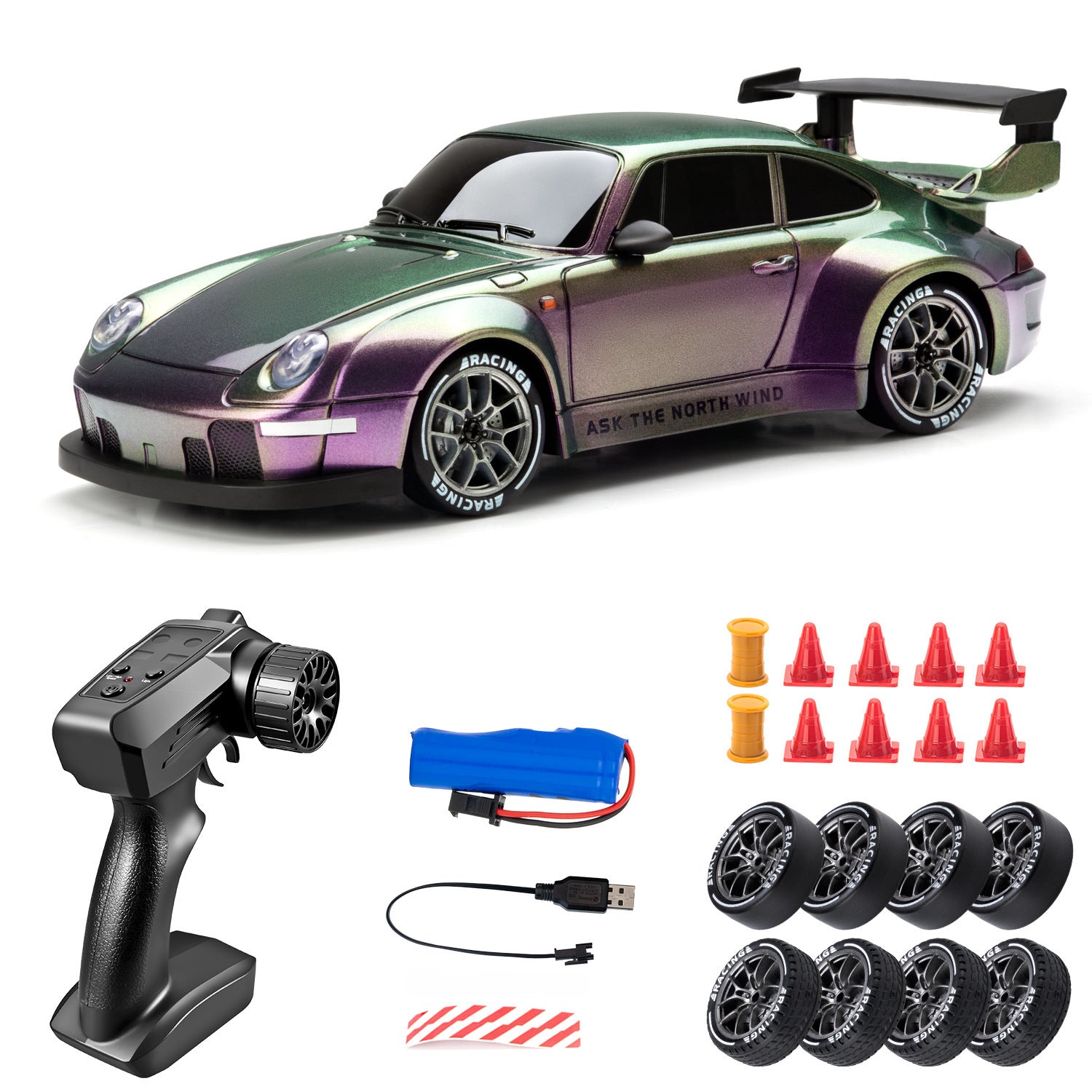 Auto DRIFT RC con Luces LED y Llantas de Repuesto