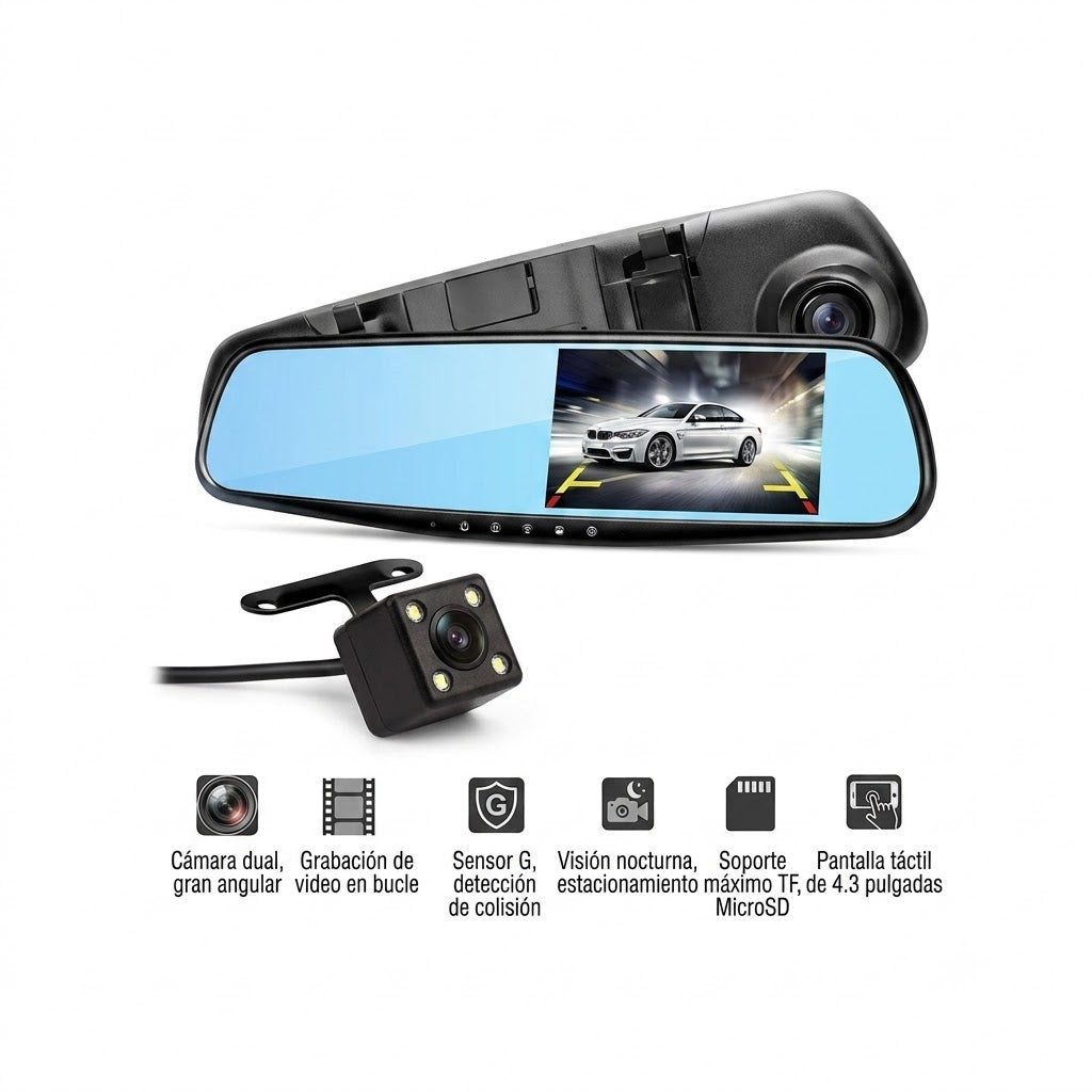 Espejo Retrovisor con Cámara Integrada HD